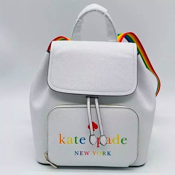 S Kate Spade Darcy White Leather Flap Backpack K7292 Rainbow Pride NWT $359 main image 6
